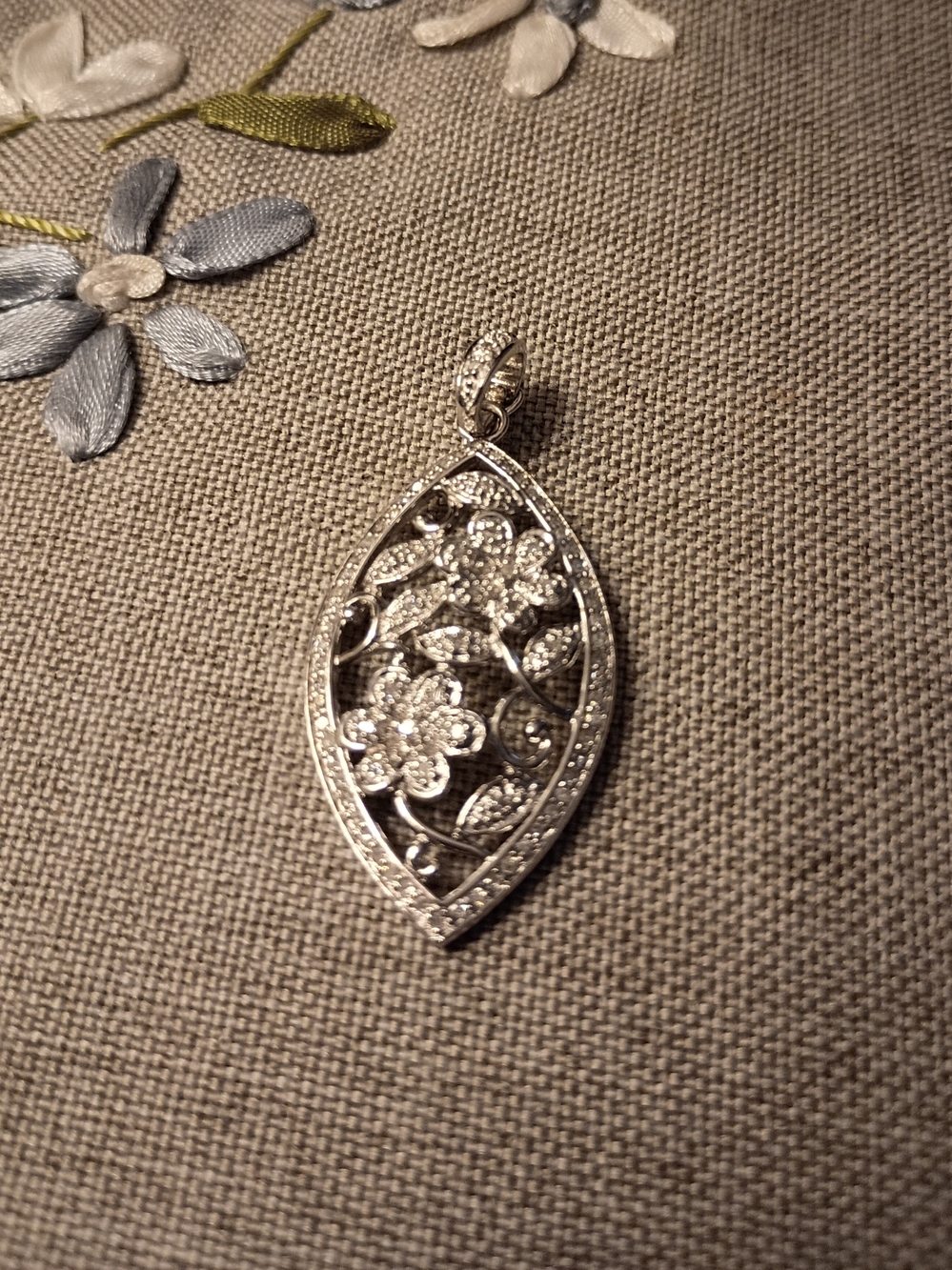 Sterling And Diamond Floral Filigree Pendant/Enhancer